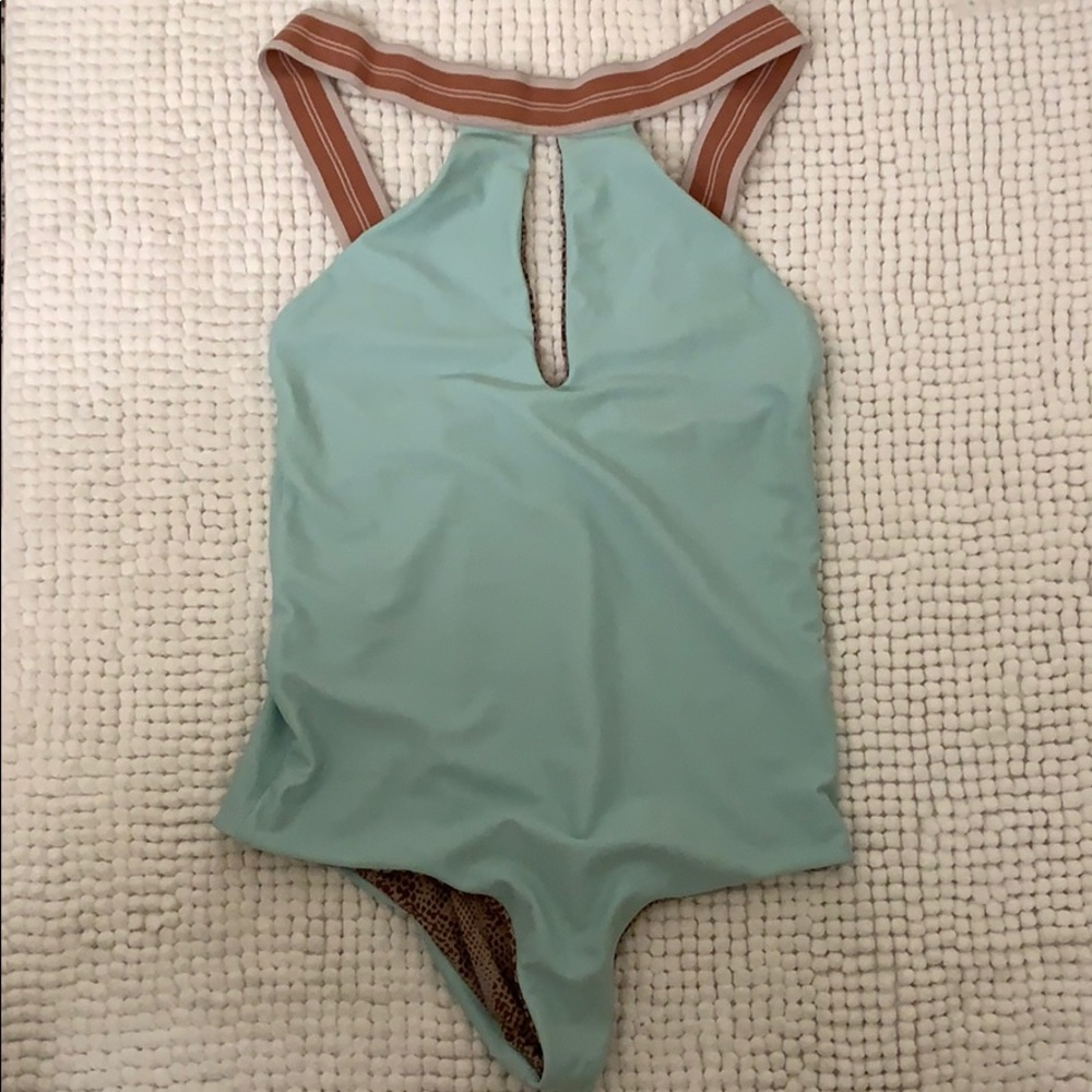 Acacia One Piece Key Hole Halter Blue. RARE. S.